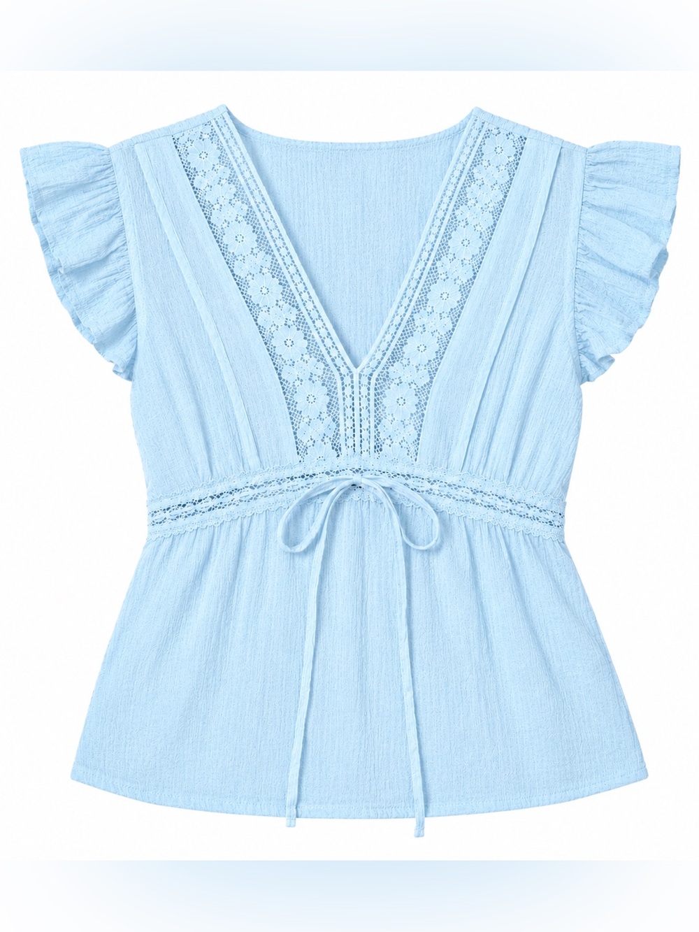 New. Lace Ruffle Cap Sleeve V-Neck Top - Wild Fable- Light Blue S